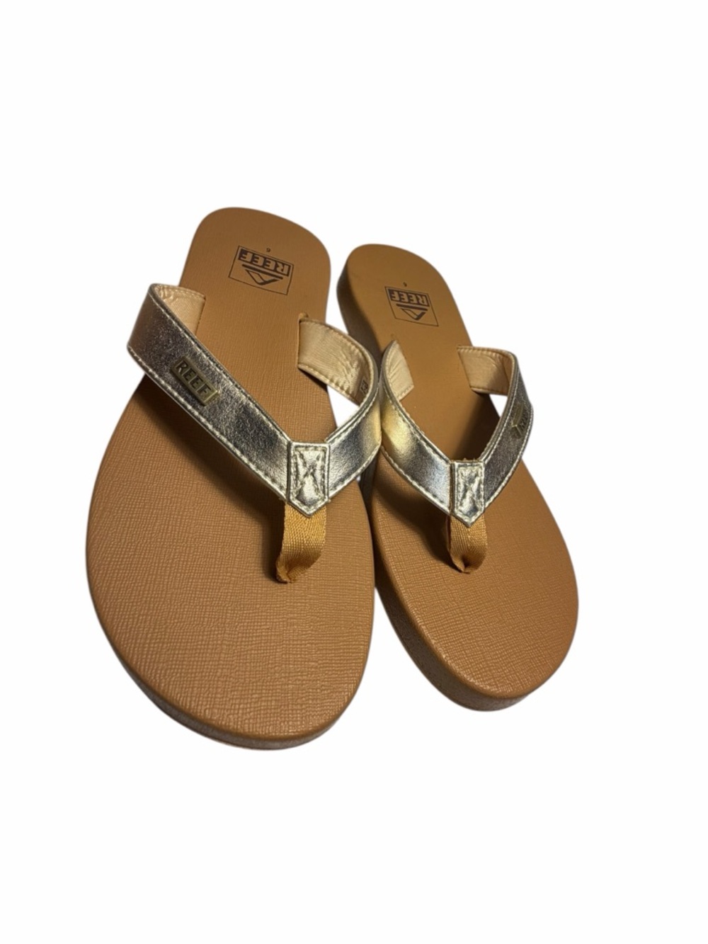 Reef Women's Cushion Court Flip Flops Iridescent Gold Sandals Size 6 - Picture 4 of 8